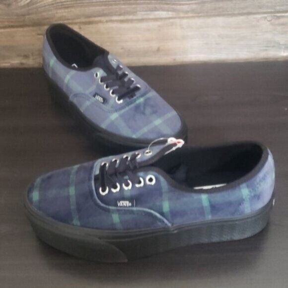New Vans Authentic Stacked Womens Platform Sneakers Size 8 Blue Velvet Plaid - Picture 3 of 9